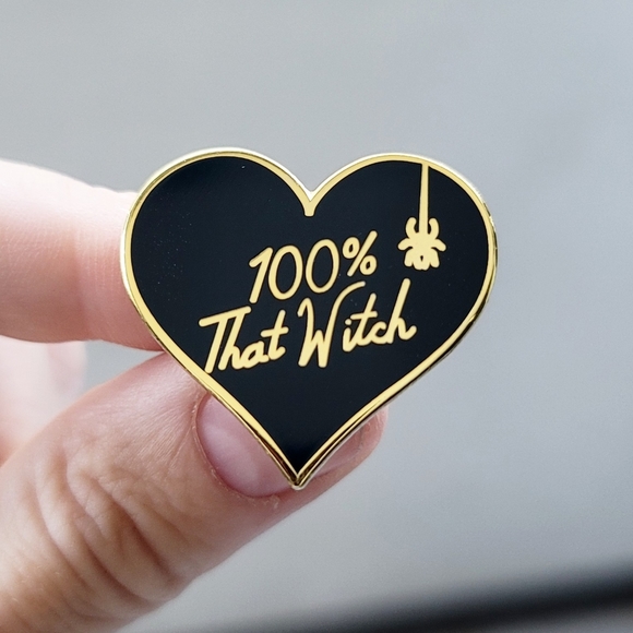 Moon Goddess Boutique Jewelry - 🆕️🆑️ Enamel Lapel Pin | 100% THAT WITCH | Black Heart ♡